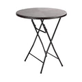 Foldable Round Patio Table with Metal Frame and Wood-Look Top